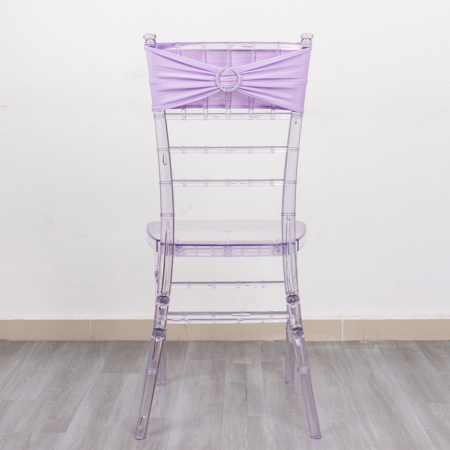 5 Pack | Lavender Lilac Spandex Stretch Chair Sashes with Silver Diamond Ring Slide Buckle | 5"x14"