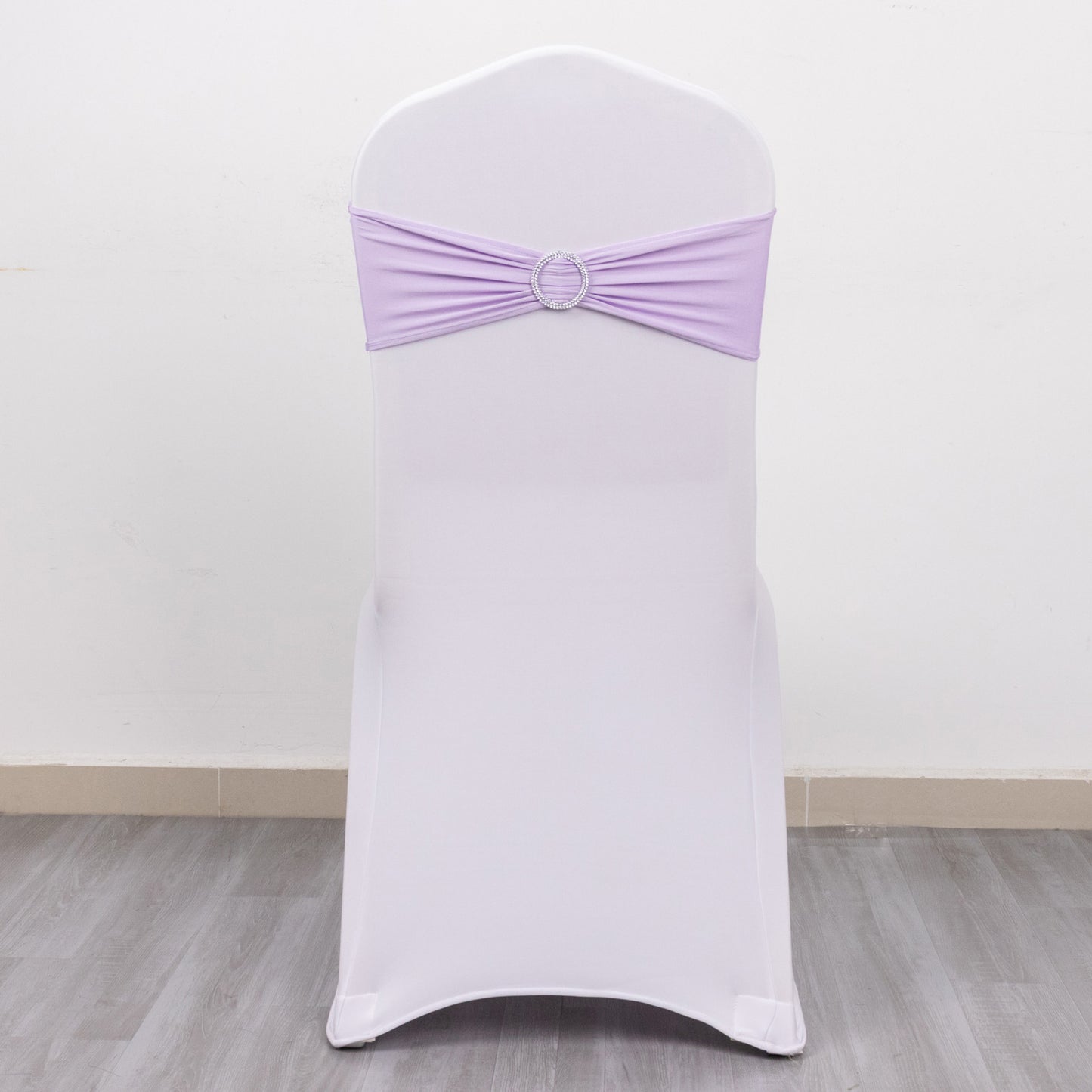 5 Pack | Lavender Lilac Spandex Stretch Chair Sashes with Silver Diamond Ring Slide Buckle | 5"x14"