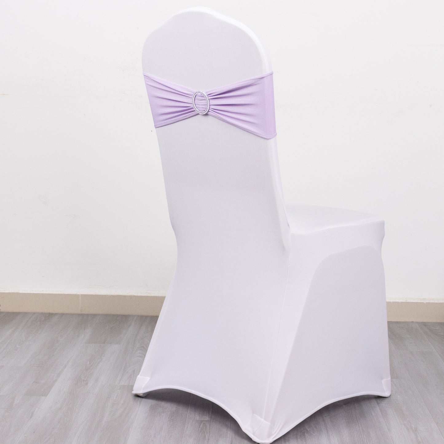 5 Pack | Lavender Lilac Spandex Stretch Chair Sashes with Silver Diamond Ring Slide Buckle | 5"x14"