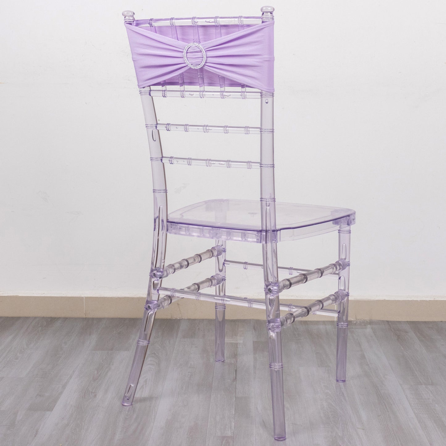 5 Pack | Lavender Lilac Spandex Stretch Chair Sashes with Silver Diamond Ring Slide Buckle | 5"x14"