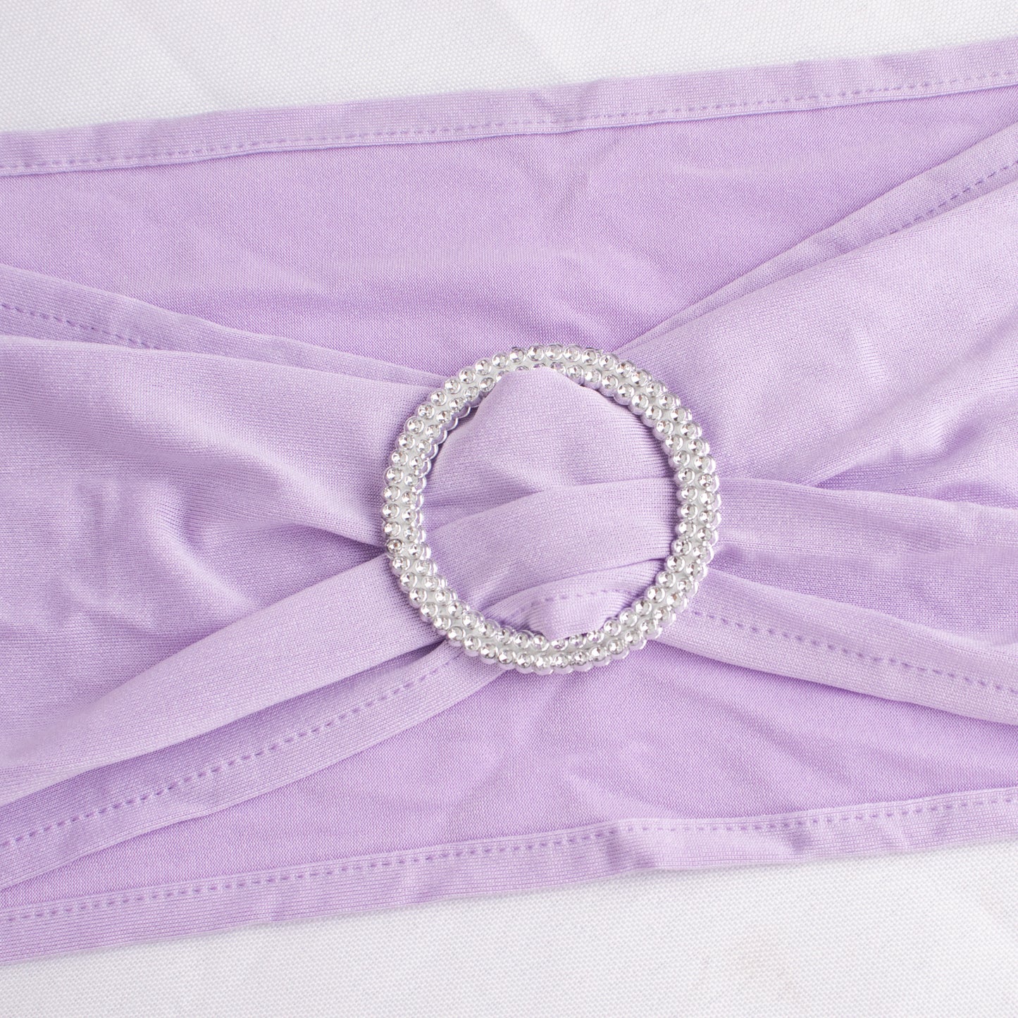 5 Pack | Lavender Lilac Spandex Stretch Chair Sashes with Silver Diamond Ring Slide Buckle | 5"x14"