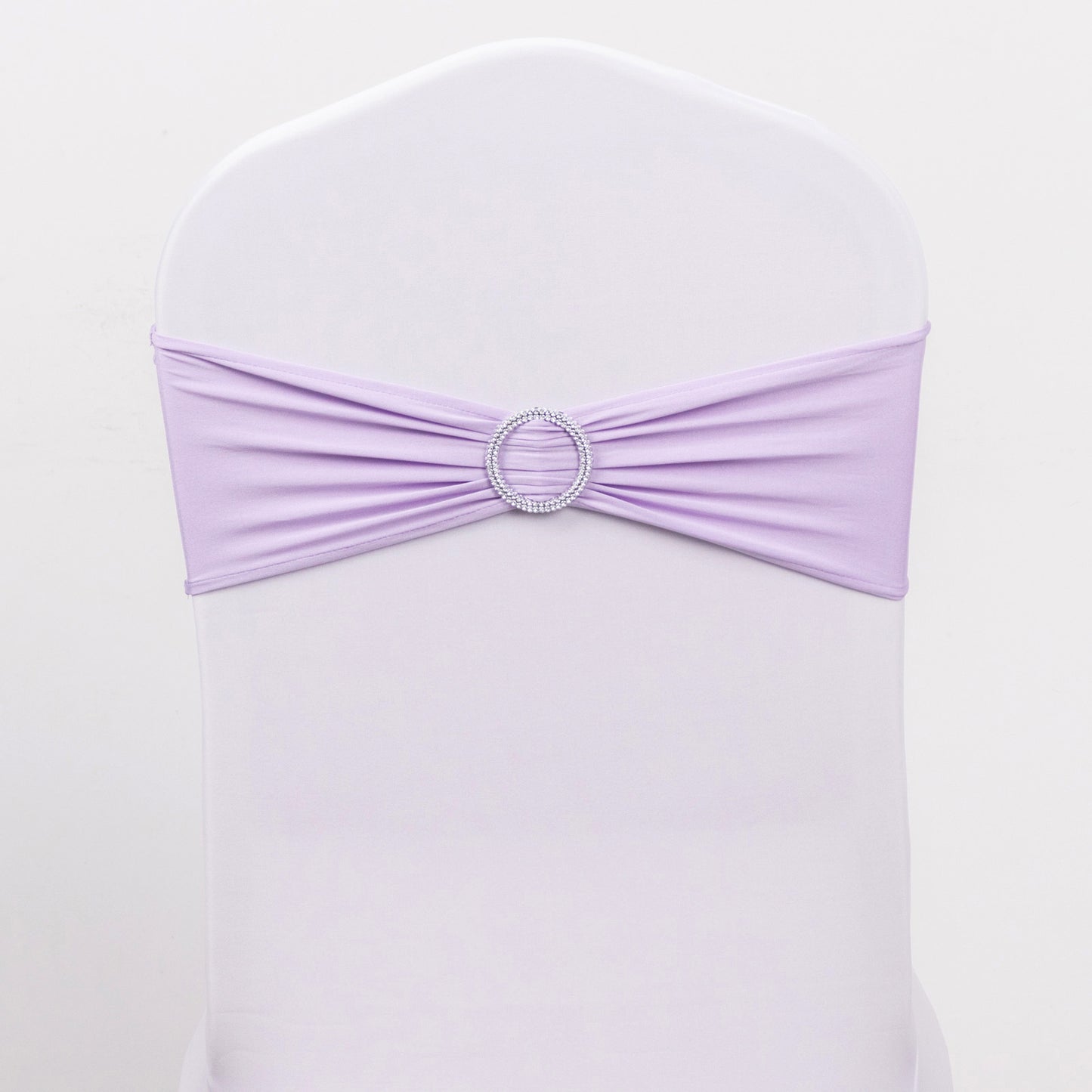 5 Pack | Lavender Lilac Spandex Stretch Chair Sashes with Silver Diamond Ring Slide Buckle | 5"x14"