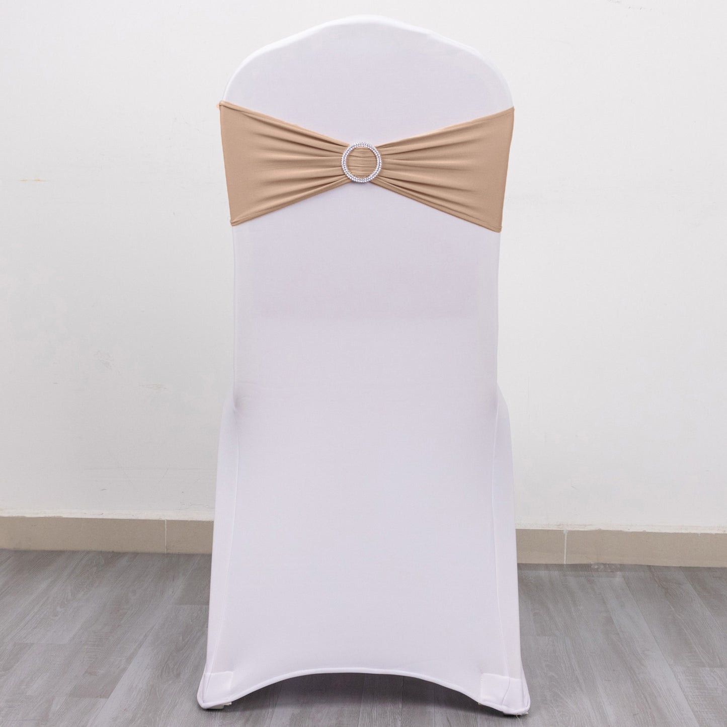 5 Pack | Nude Spandex Stretch Chair Sashes with Silver Diamond Ring Slide Buckle | 5"x14"