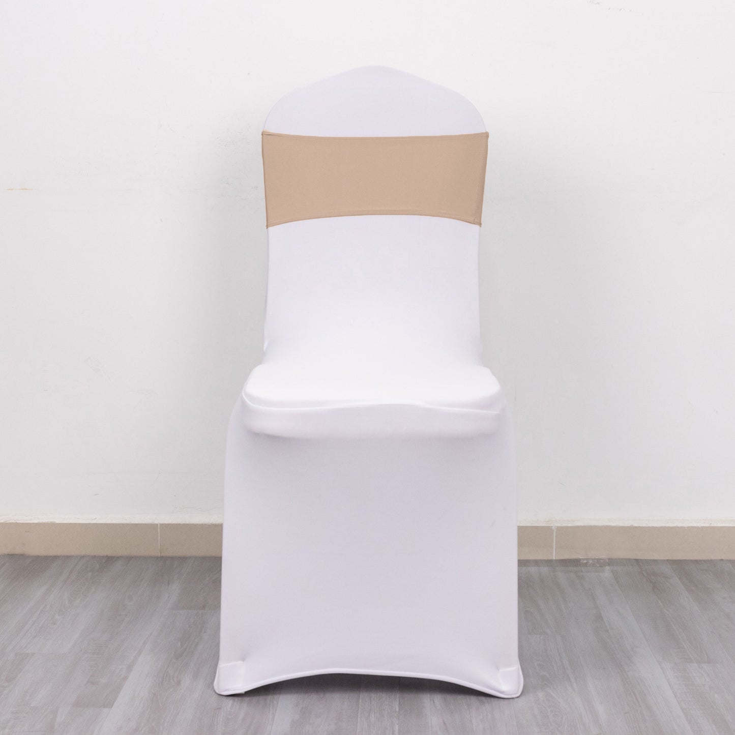 5 Pack | Nude Spandex Stretch Chair Sashes with Silver Diamond Ring Slide Buckle | 5"x14"