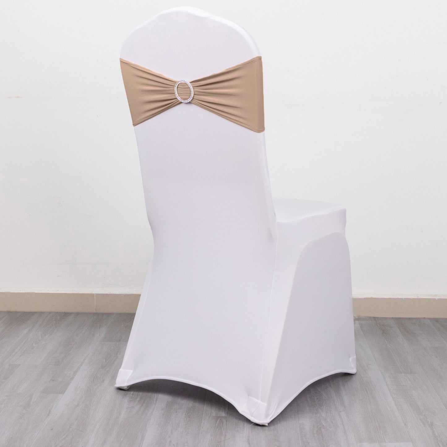 5 Pack | Nude Spandex Stretch Chair Sashes with Silver Diamond Ring Slide Buckle | 5"x14"