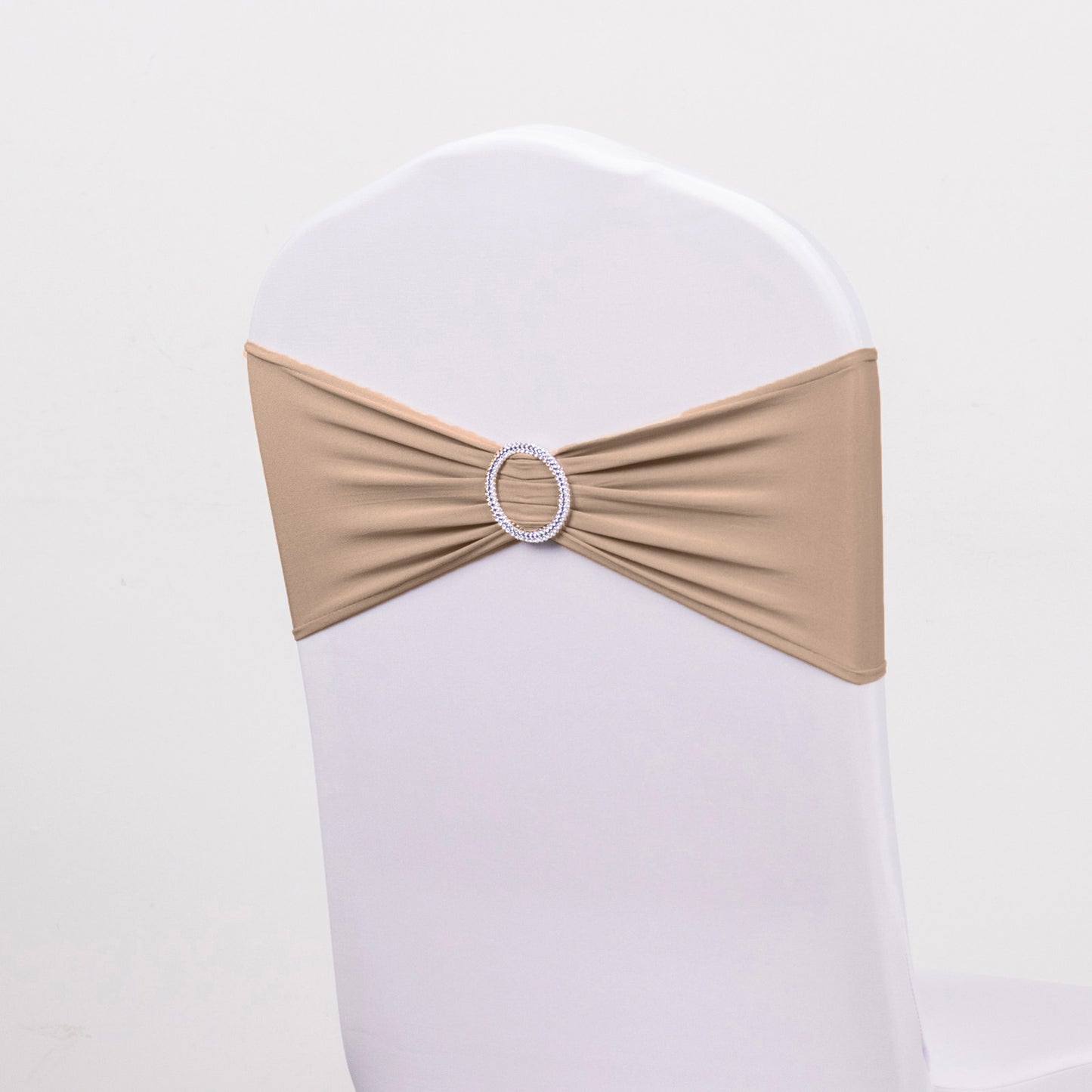 5 Pack | Nude Spandex Stretch Chair Sashes with Silver Diamond Ring Slide Buckle | 5"x14"