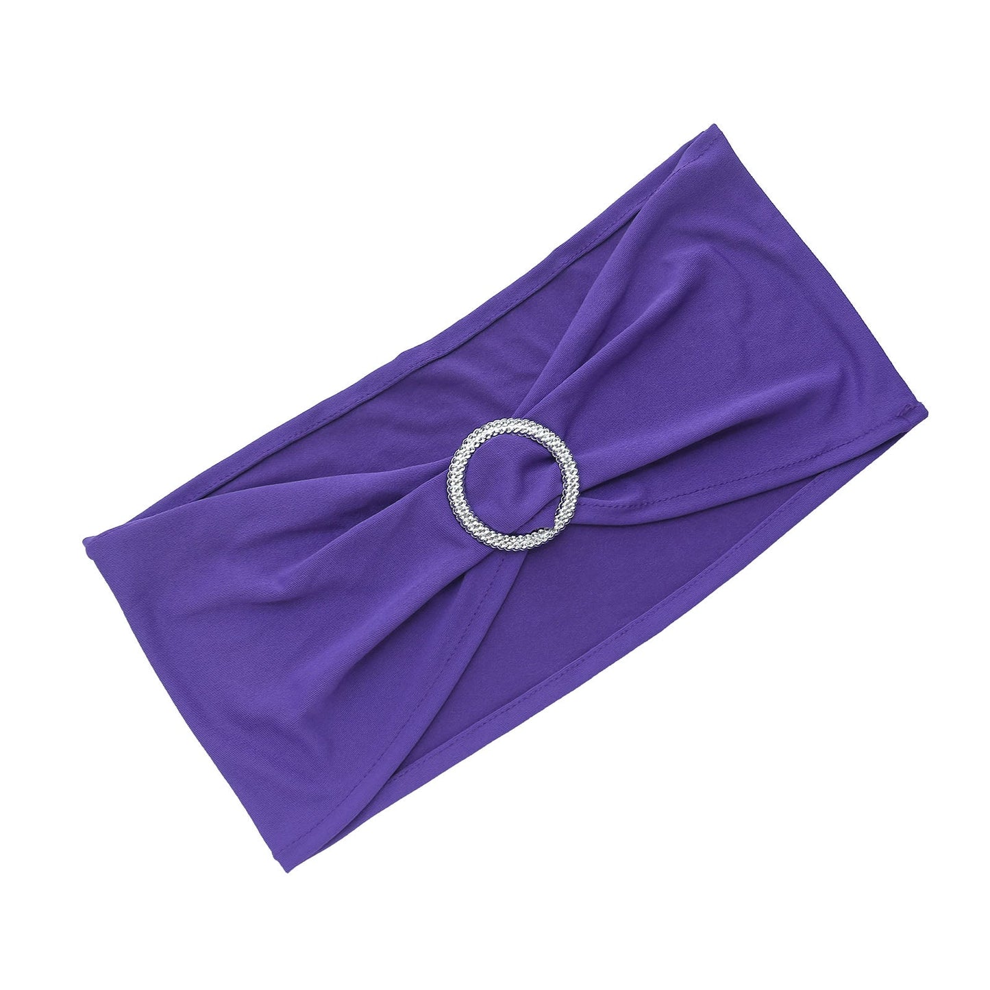 5 Pack Of Spandex Purple Chair Sash With Silver Diamond Buckle 5 Inch x 14 Inch