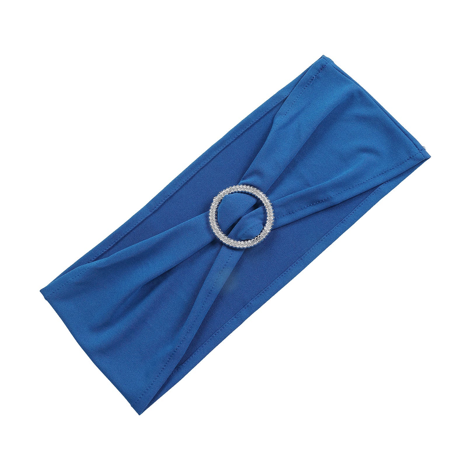 5 Inch x 14 Inch Royal Blue Spandex Chair Sashes With Silver Diamond Ring Slide Buckles