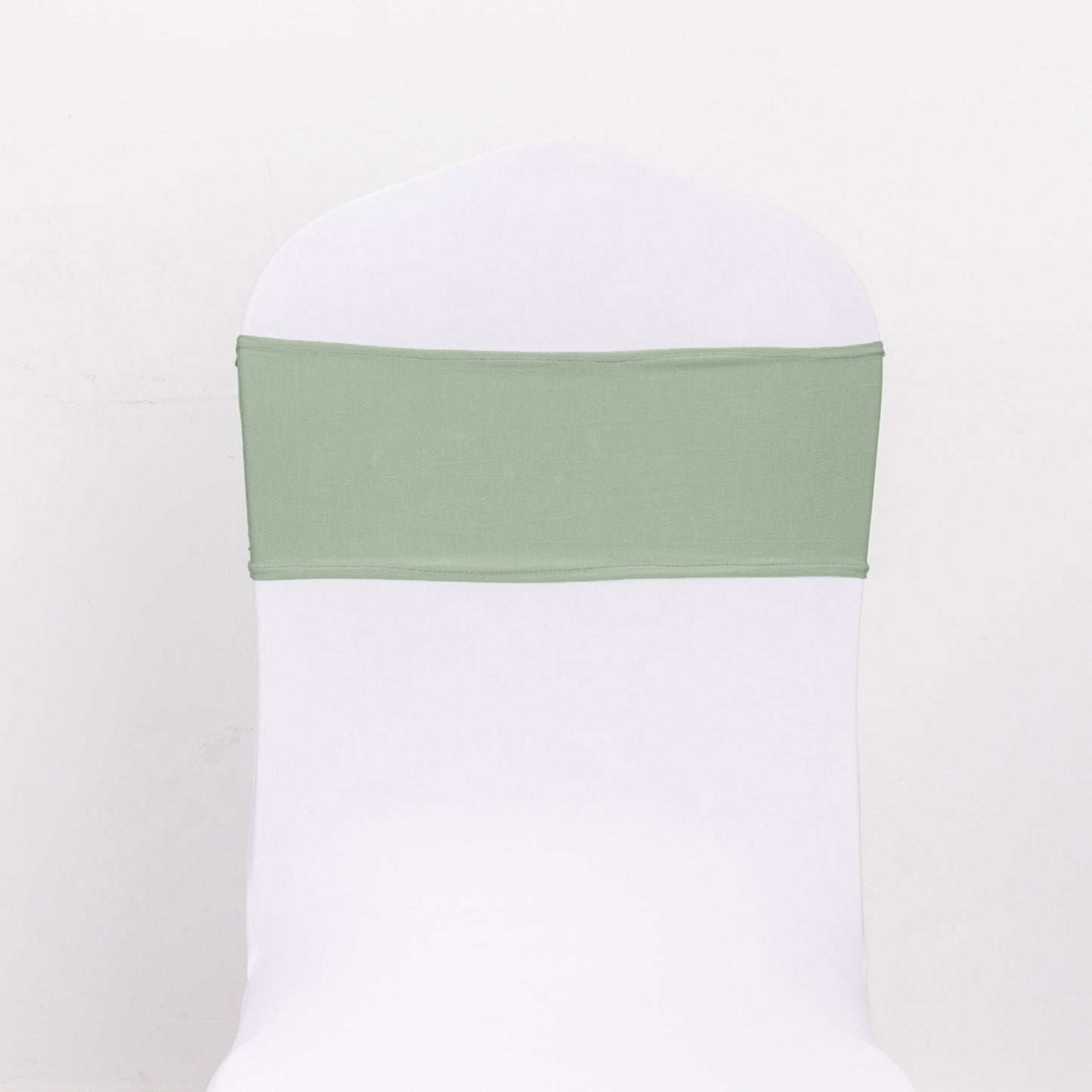 5 Pack | Sage Green Spandex Stretch Chair Sashes with Silver Diamond Ring Slide Buckle | 5"x14"