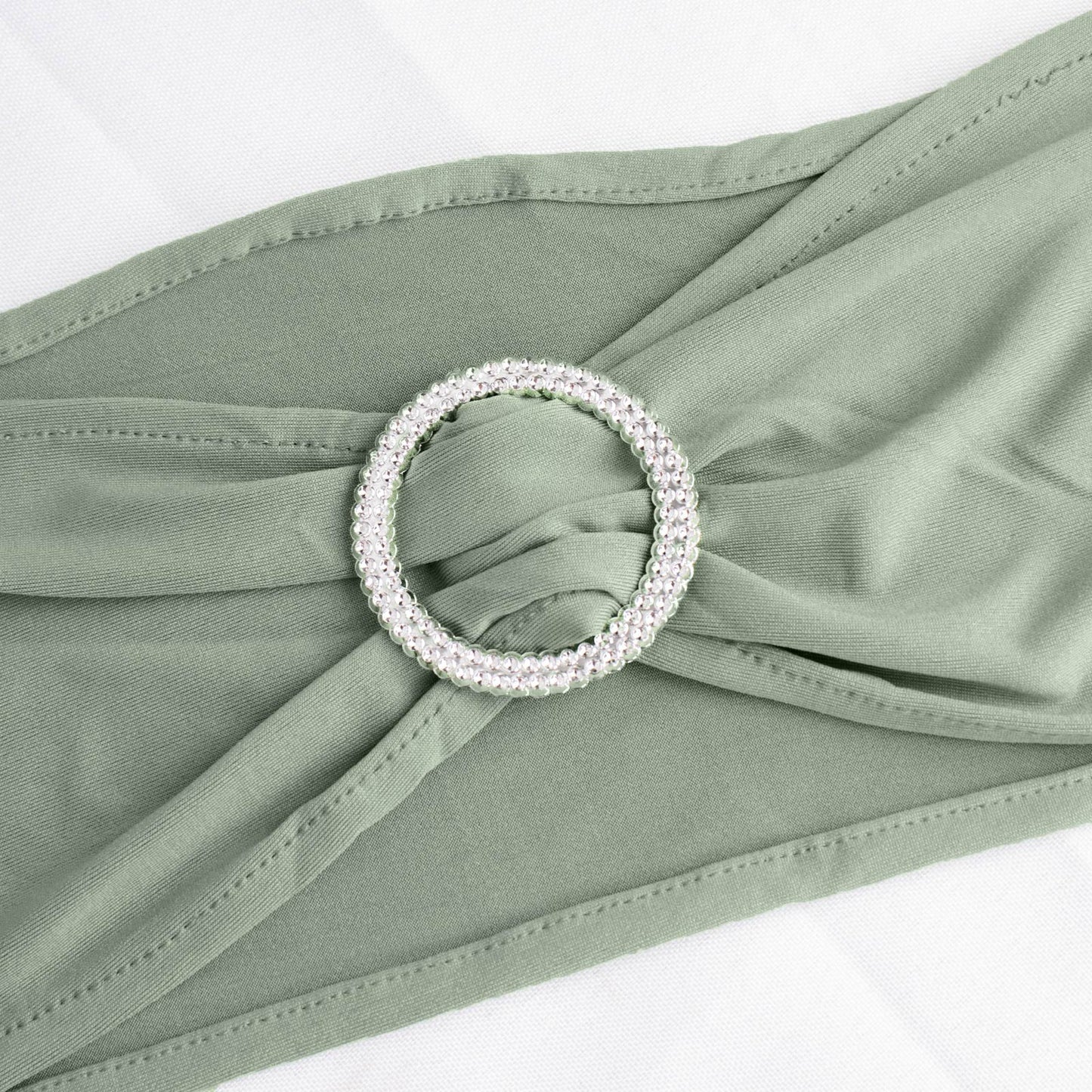 5 Pack | Sage Green Spandex Stretch Chair Sashes with Silver Diamond Ring Slide Buckle | 5"x14"