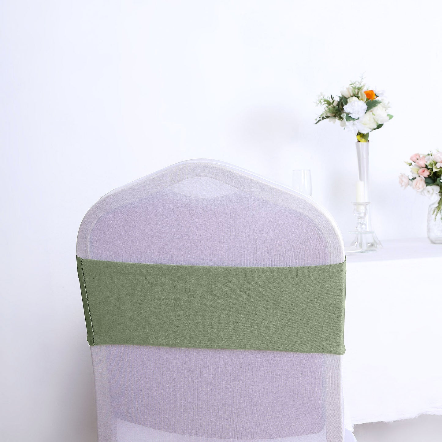 5 Pack Dusty Sage Spandex Stretch Chair Sashes Bands Heavy Duty with Two Ply Spandex - 5"x12"