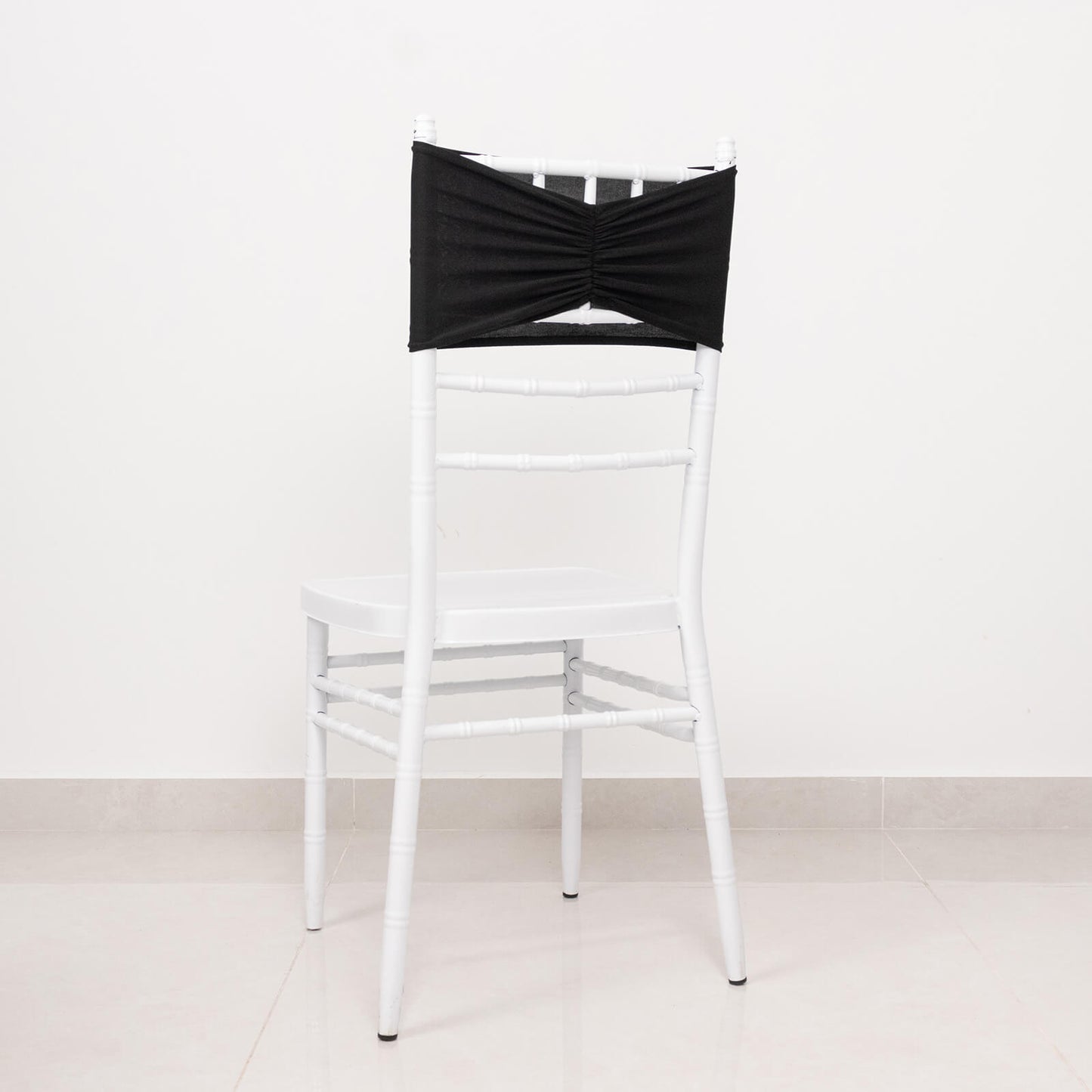 5 Pack Black Wide Ruffled Fitted Spandex Chair Sash Band - 8"x13"