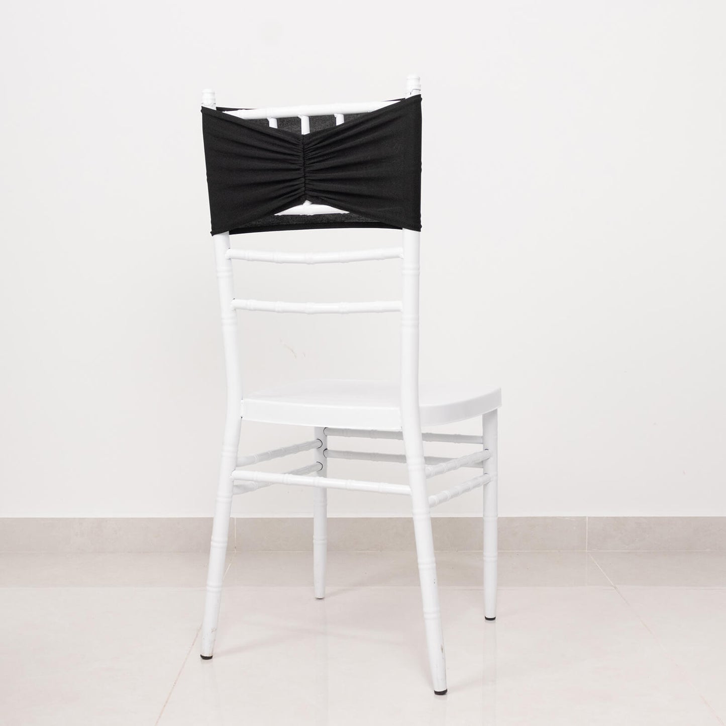 5 Pack Black Wide Ruffled Fitted Spandex Chair Sash Band - 8"x13"