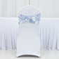 5 Pack Wide Spandex Chair Sashes in White Blue French Toile – Stylish Ruffled Chair Bands - 8"x13"