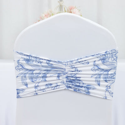 French Toile Spandex Chair Sashes – Blue and White