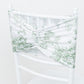 5 Pack Wide Spandex Chair Sashes in White Dusty Sage Green French Toile – Stylish Ruffled Chair Bands - 8"x13"