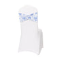 5 Pack White Blue Wide Ruffled Spandex Chair Sash Band in French Toile Floral Pattern - 8"x13"