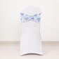 5 Pack White Blue Wide Ruffled Spandex Chair Sash Band in French Toile Floral Pattern - 8"x13"