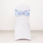 5 Pack White Blue Wide Ruffled Spandex Chair Sash Band in French Toile Floral Pattern - 8"x13"