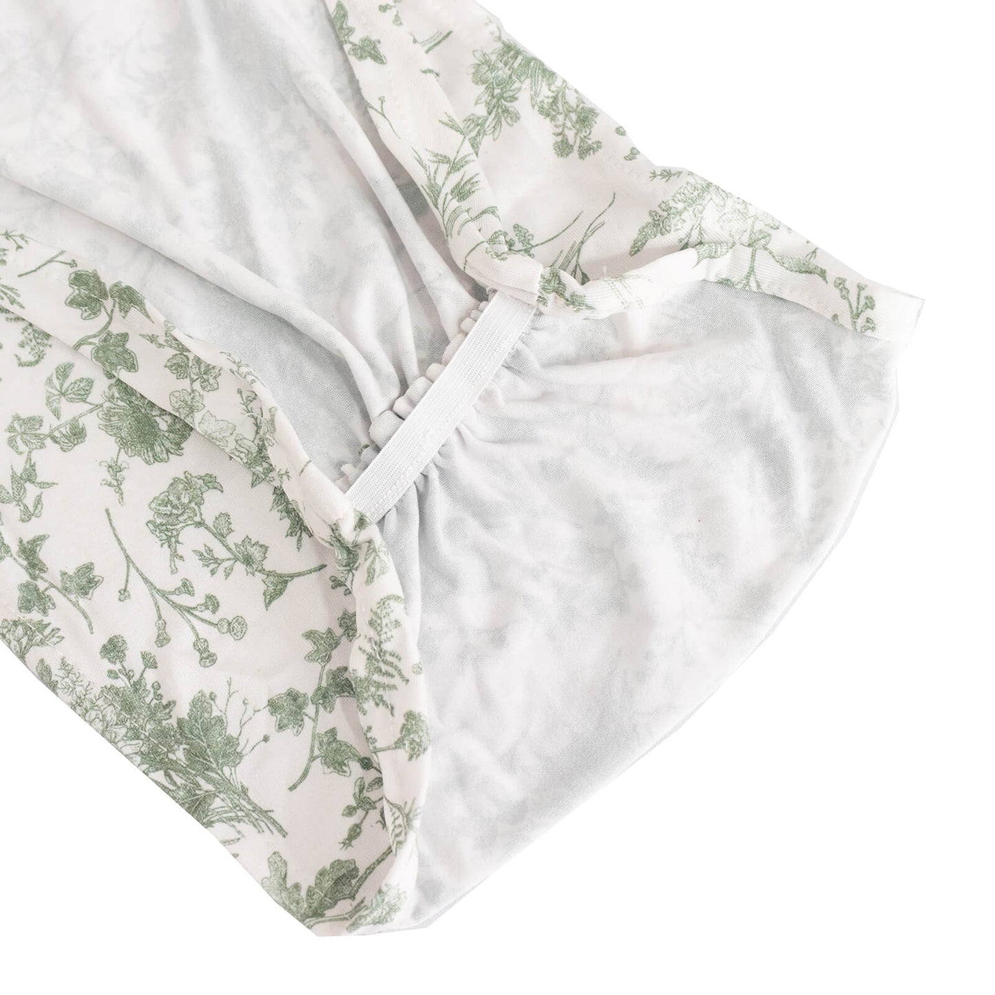 5 Pack Dusty Sage Green Wide Ruffled Spandex Chair Sash Band in French Toile Floral Pattern - 8"x13"