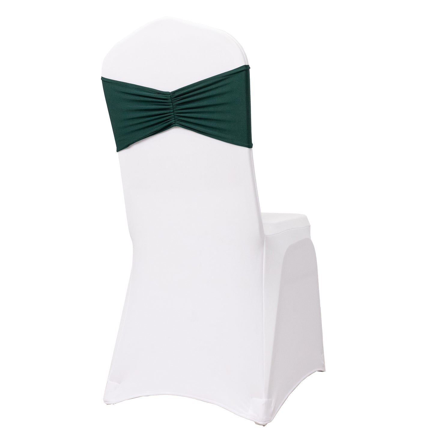 5 Pack Hunter Emerald Green Wide Ruffled Fitted Spandex Chair Sash Band - 8"x13"