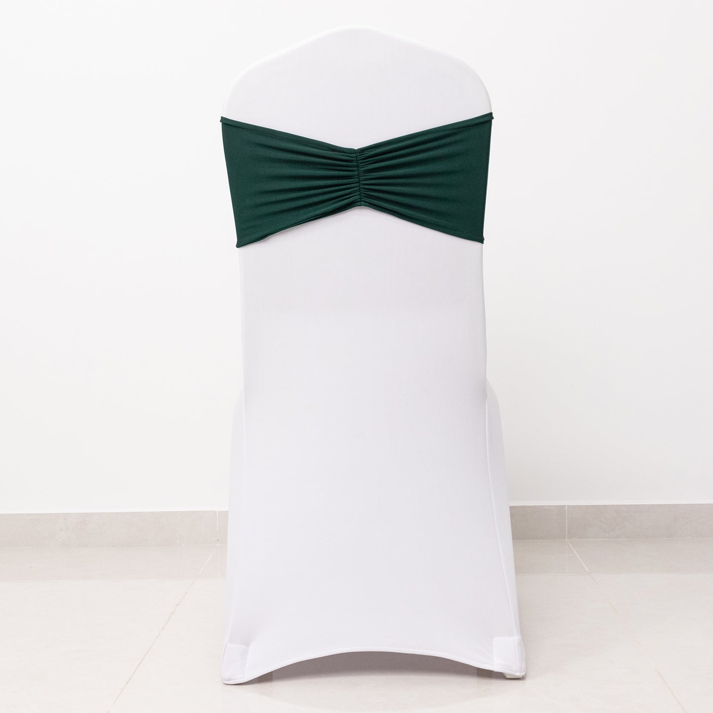 5 Pack Hunter Emerald Green Wide Ruffled Fitted Spandex Chair Sash Band - 8"x13"