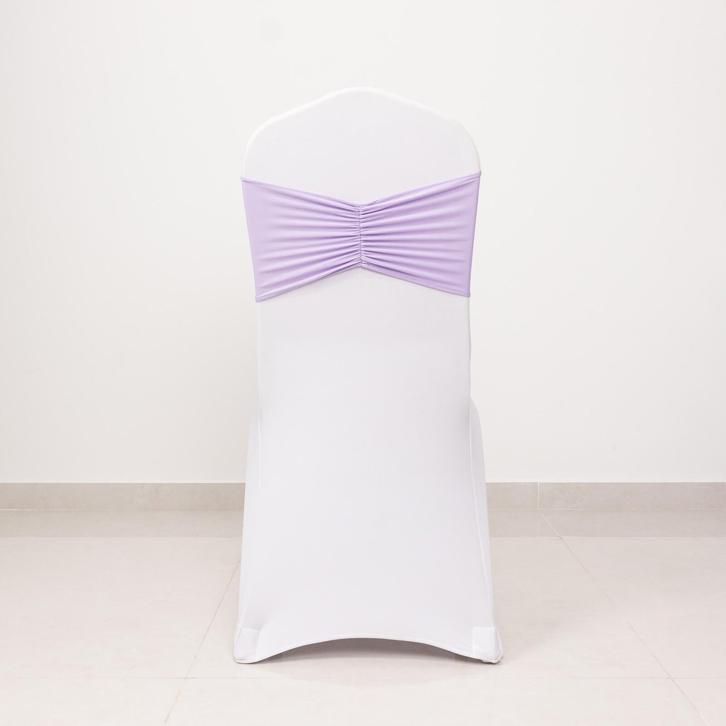 5 Pack Lavender Lilac Wide Ruffled Fitted Spandex Chair Sash Band - 8"x13"