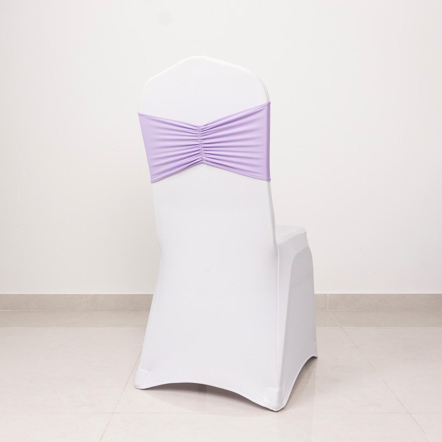 5 Pack Lavender Lilac Wide Ruffled Fitted Spandex Chair Sash Band - 8"x13"