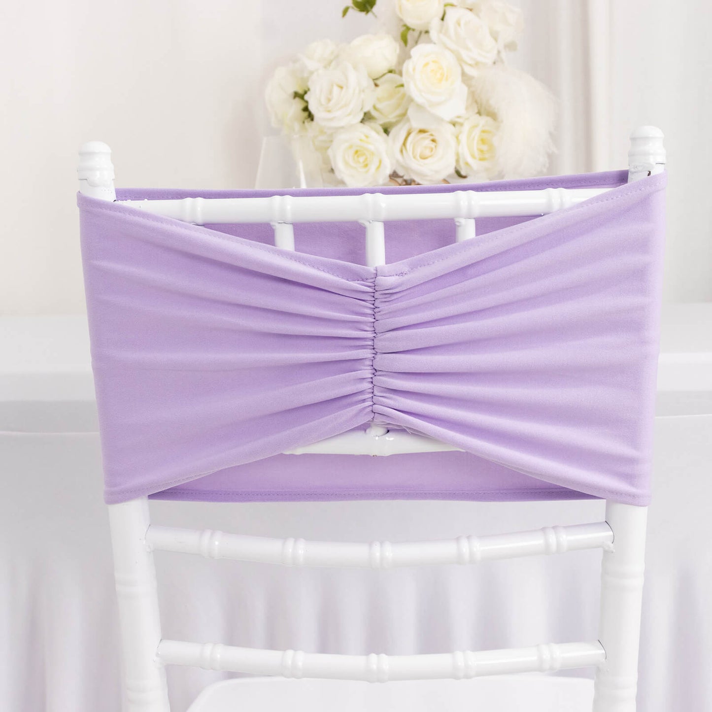 5 Pack Lavender Lilac Wide Ruffled Fitted Spandex Chair Sash Band - 8"x13"