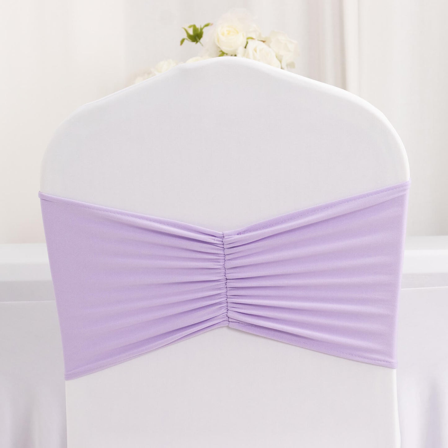 5 Pack Lavender Lilac Wide Ruffled Fitted Spandex Chair Sash Band - 8"x13"