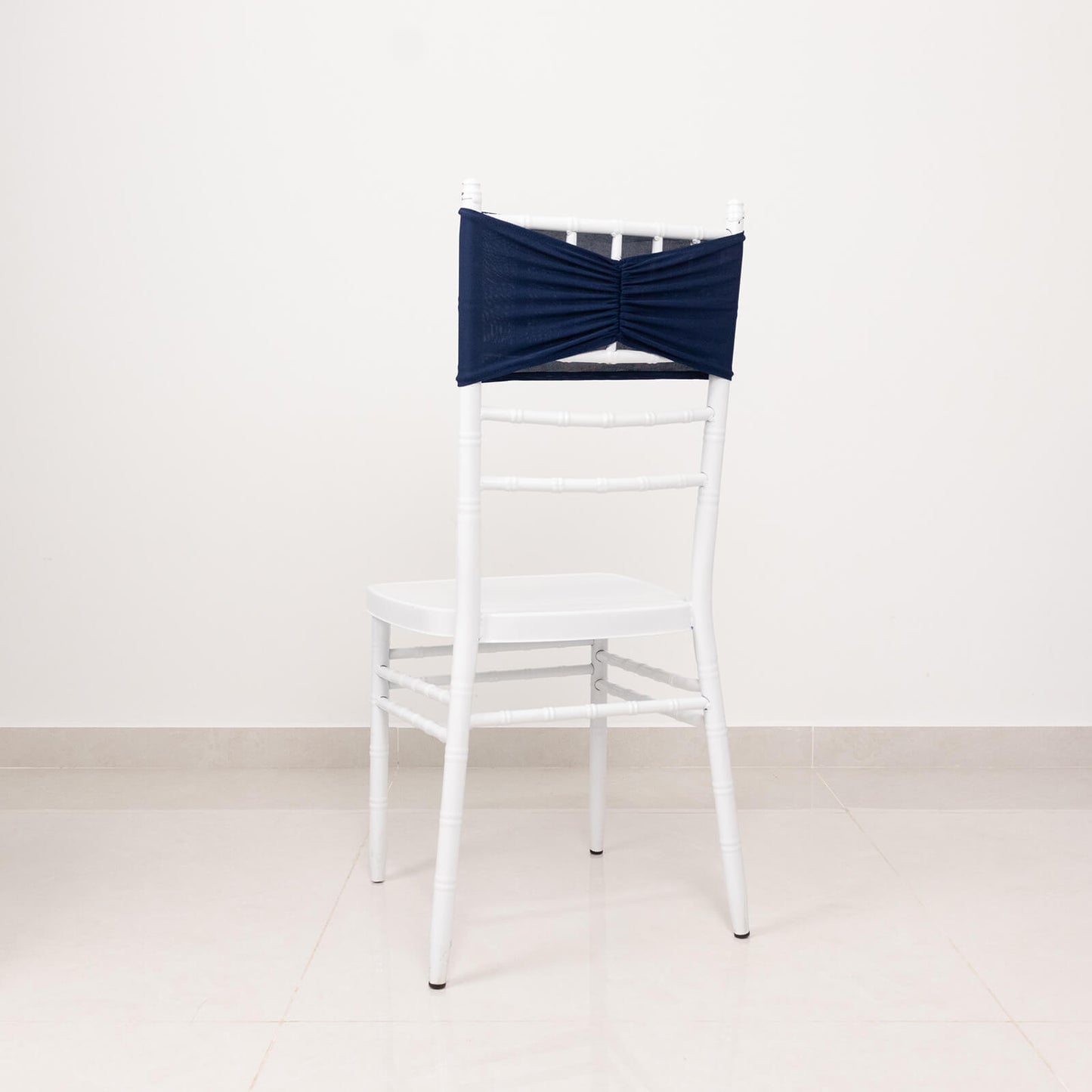 5 Pack Navy Blue Wide Ruffled Fitted Spandex Chair Sash Band - 8"x13"