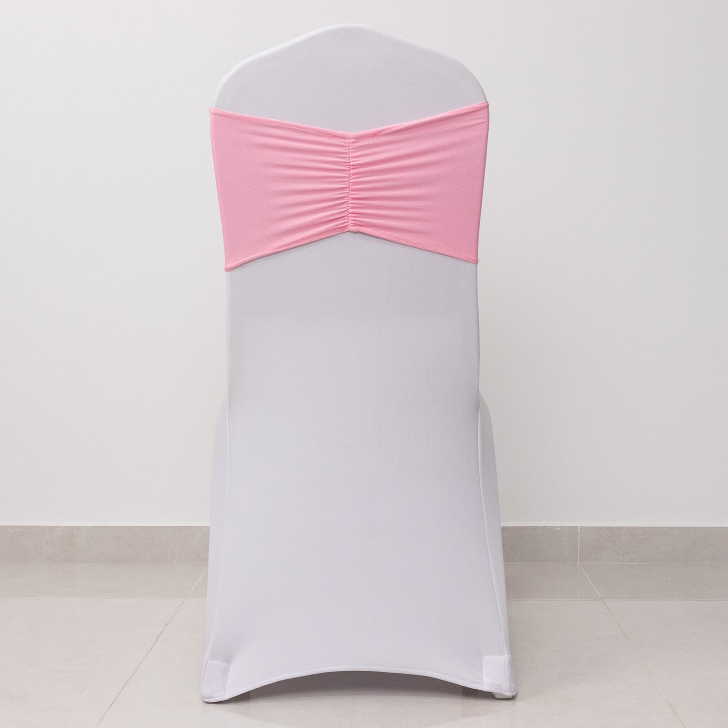 5 Pack Pink Wide Ruffled Fitted Spandex Chair Sash Band - 8"x13"
