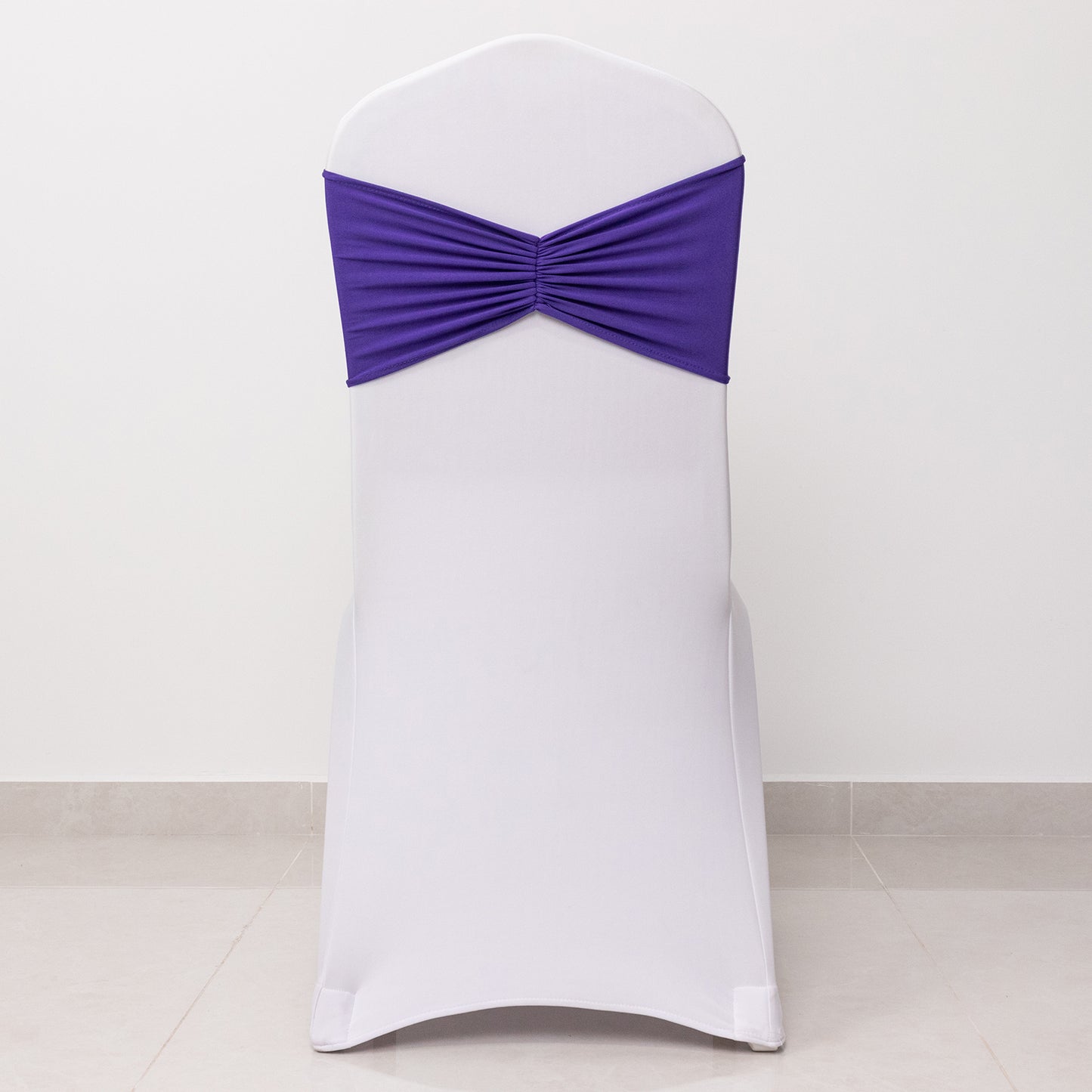 5 Pack Purple Wide Ruffled Fitted Spandex Chair Sash Band - 8"x13"