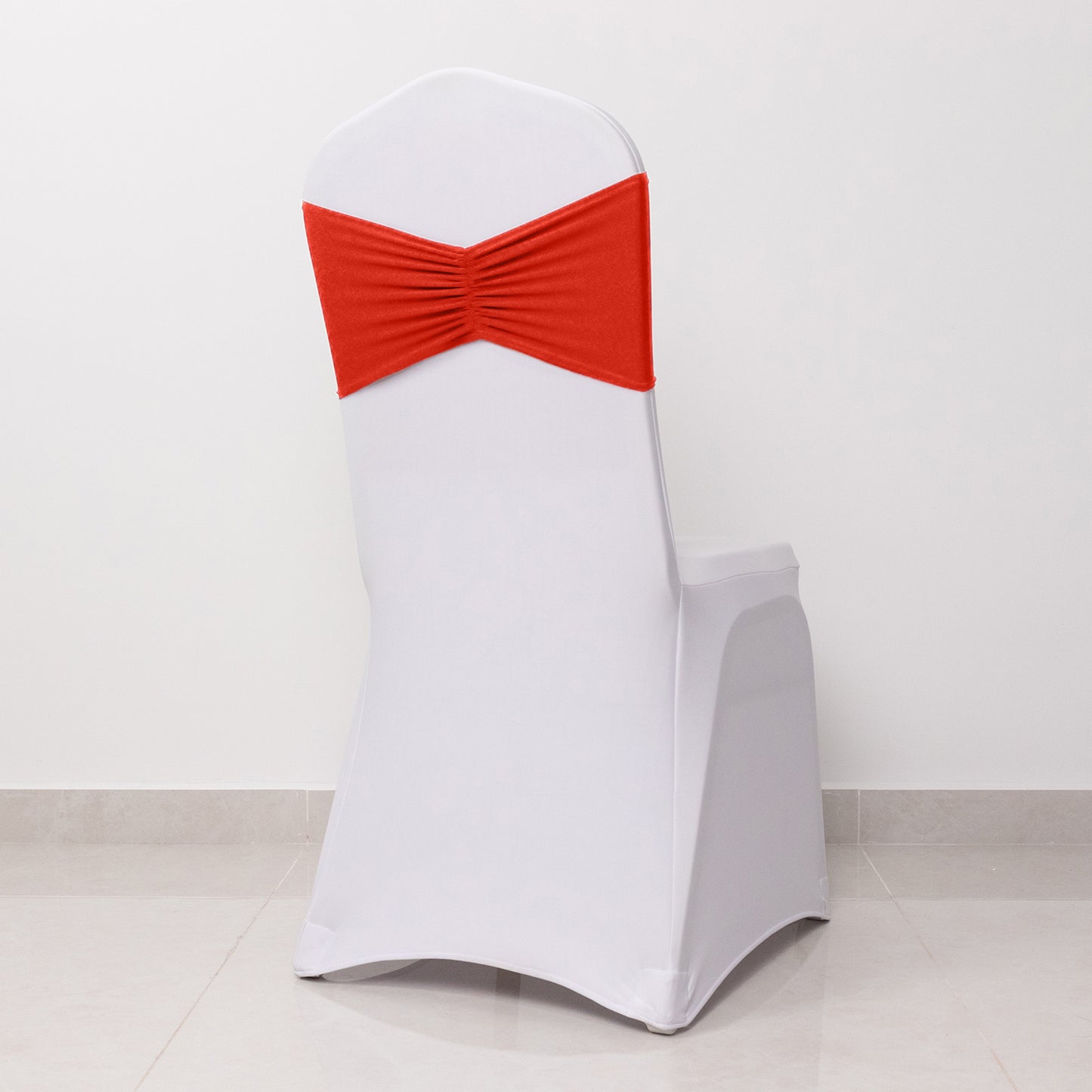 5 Pack Red Wide Ruffled Fitted Spandex Chair Sash Band - 8"x13"