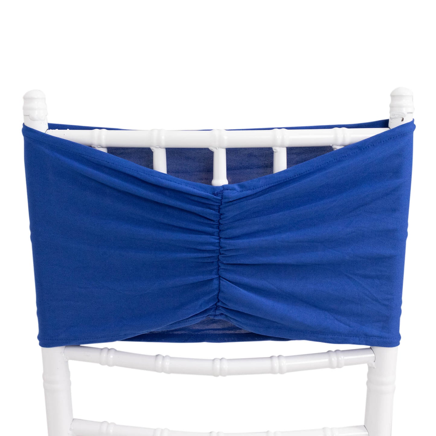5 Pack Royal Blue Wide Ruffled Fitted Spandex Chair Sash Band - 8"x13"