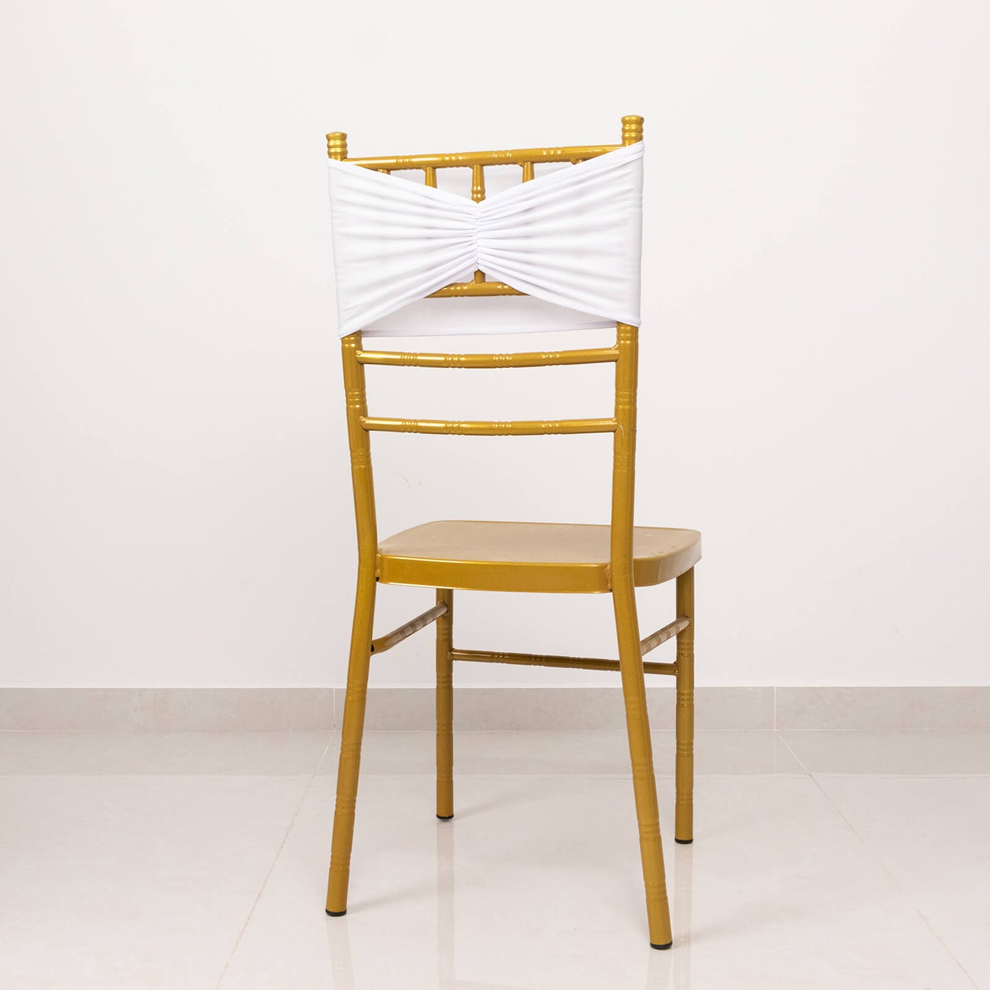 5 Pack White Wide Ruffled Fitted Spandex Chair Sash Band - 8"x13"