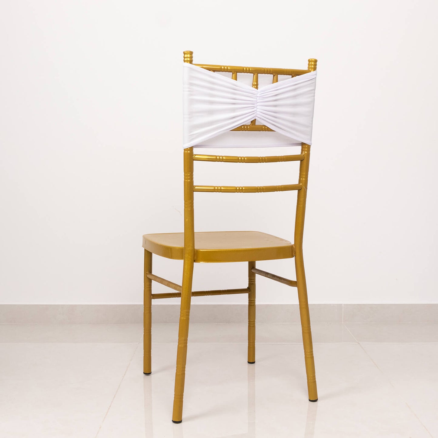 5 Pack White Wide Ruffled Fitted Spandex Chair Sash Band - 8"x13"