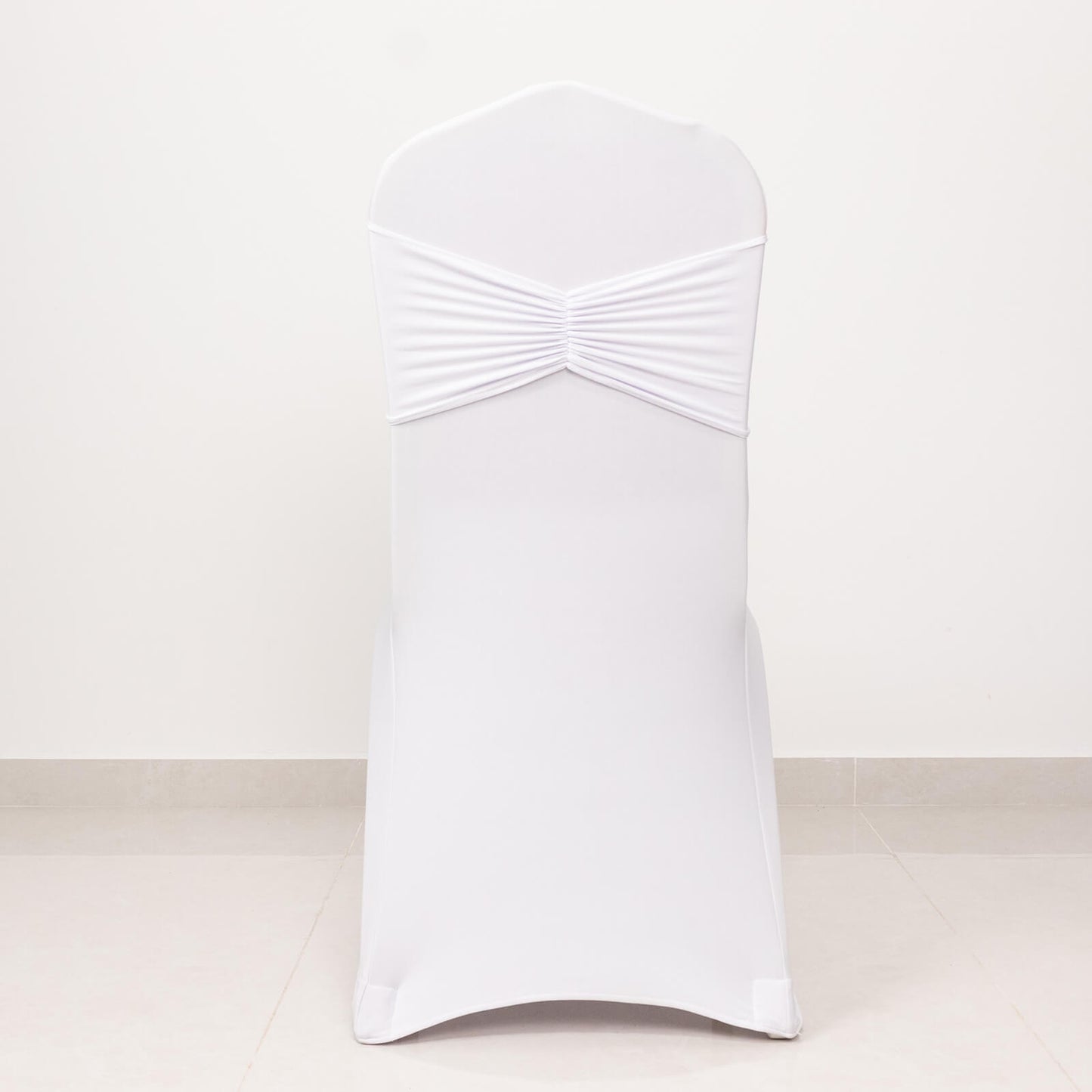 5 Pack White Wide Ruffled Fitted Spandex Chair Sash Band - 8"x13"