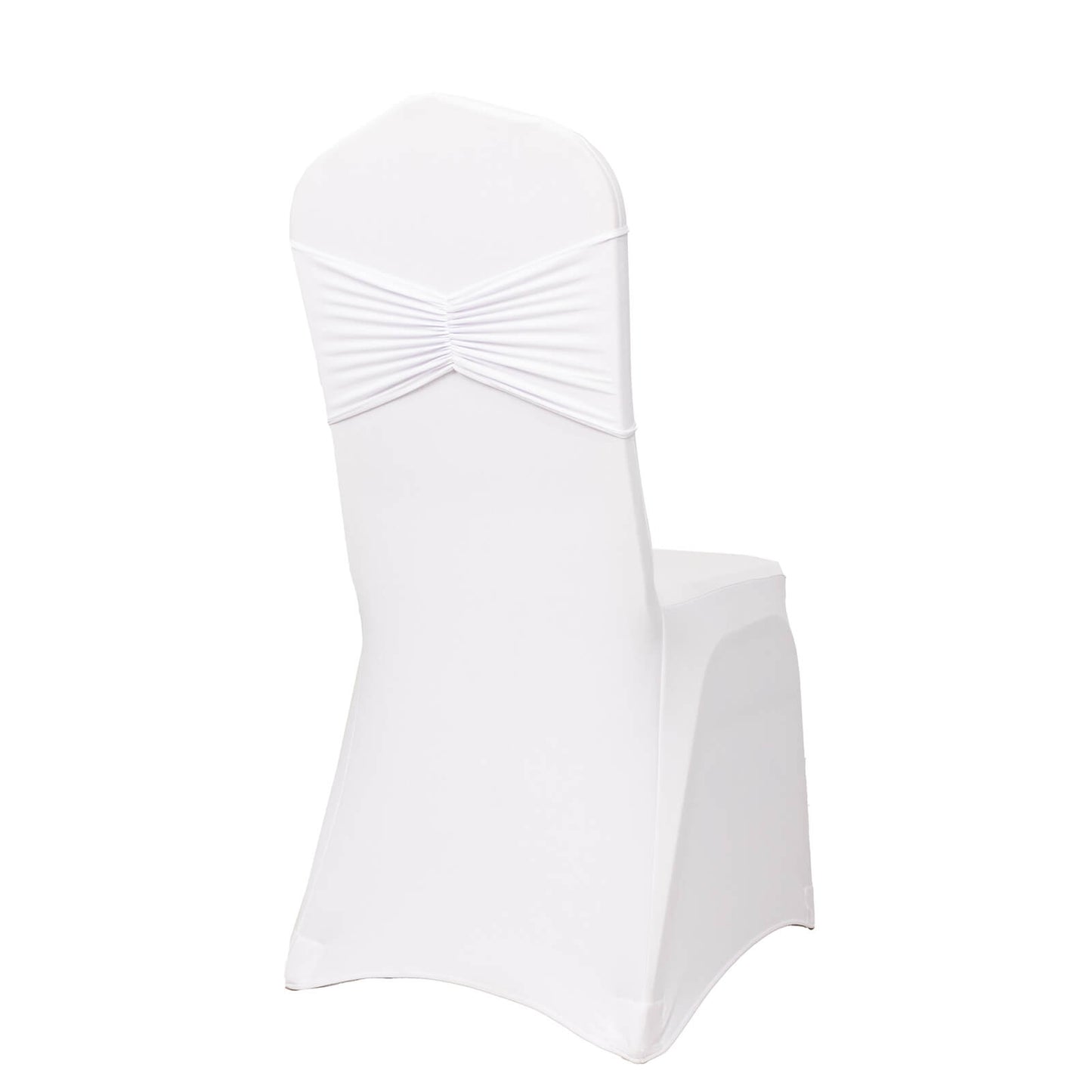 5 Pack White Wide Ruffled Fitted Spandex Chair Sash Band - 8"x13"