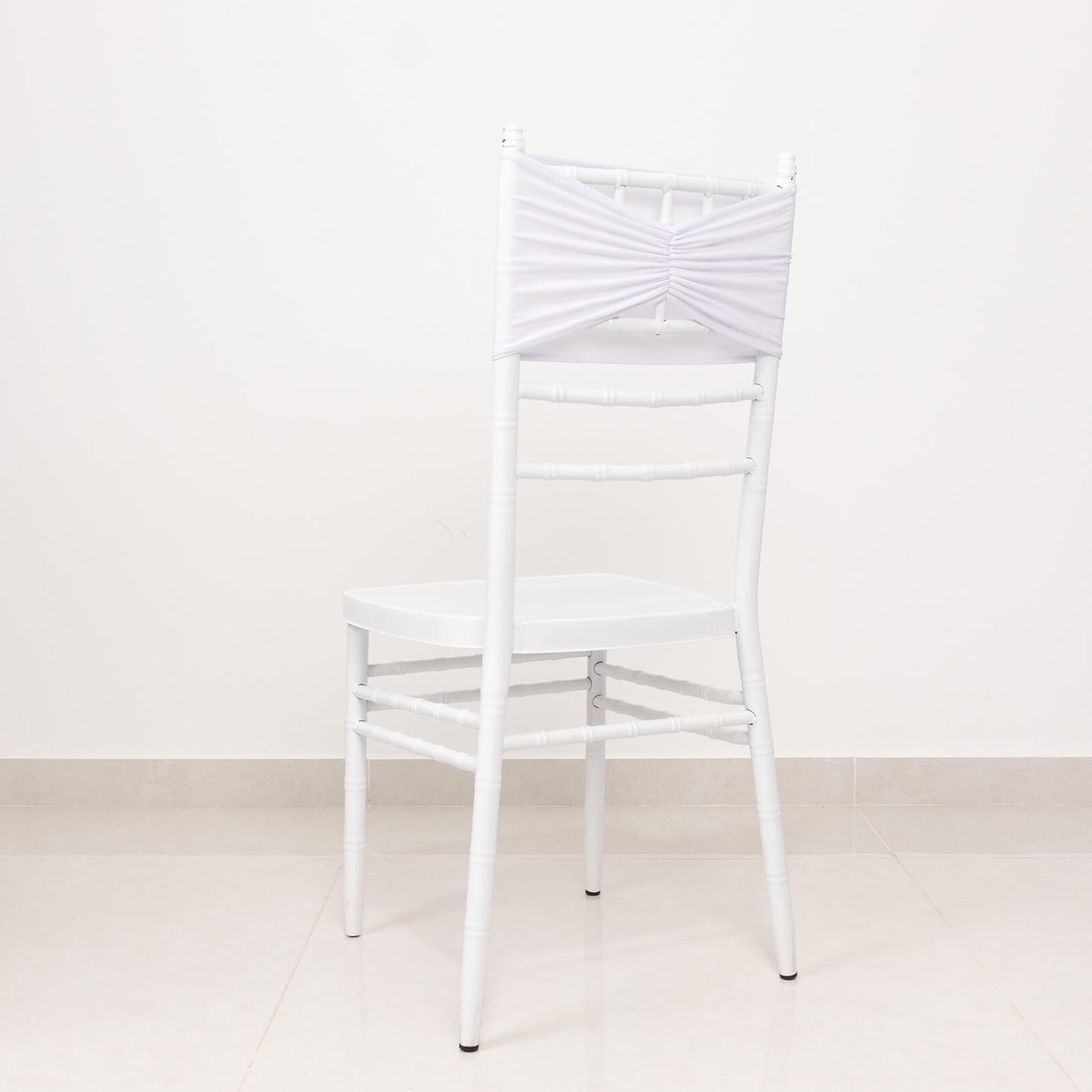 5 Pack White Wide Ruffled Fitted Spandex Chair Sash Band - 8"x13"