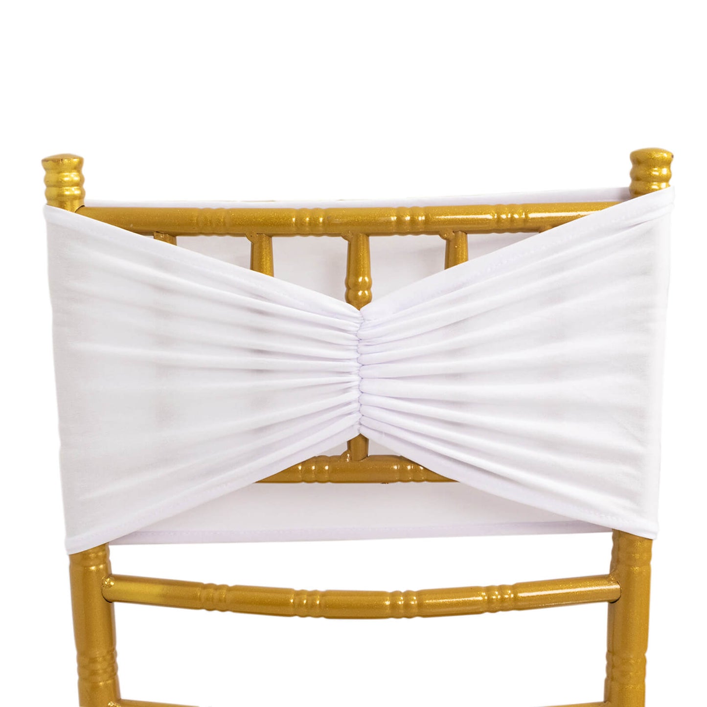 5 Pack White Wide Ruffled Fitted Spandex Chair Sash Band - 8"x13"