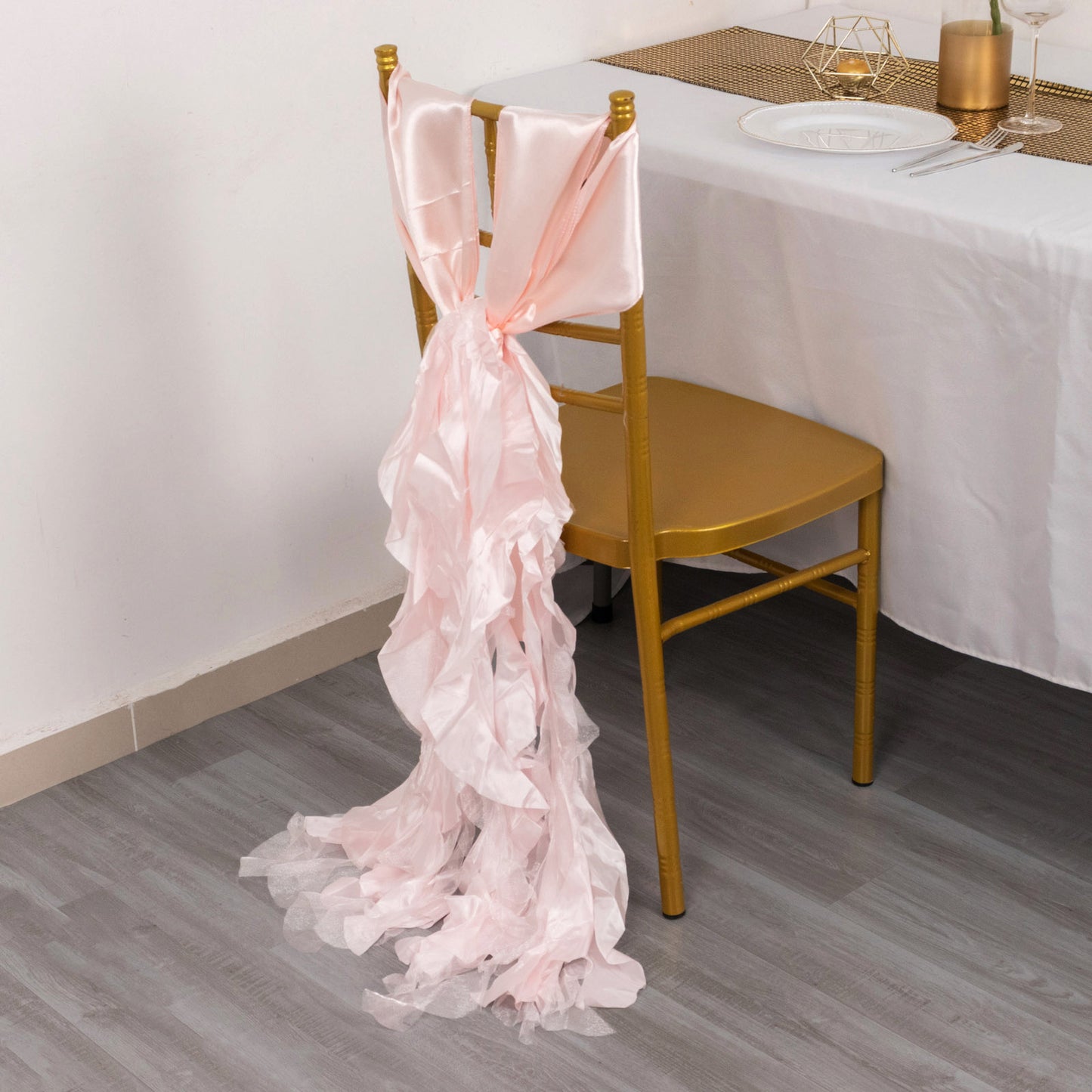 5 Pack Blush Curly Willow Chiffon Satin Chair Sashes