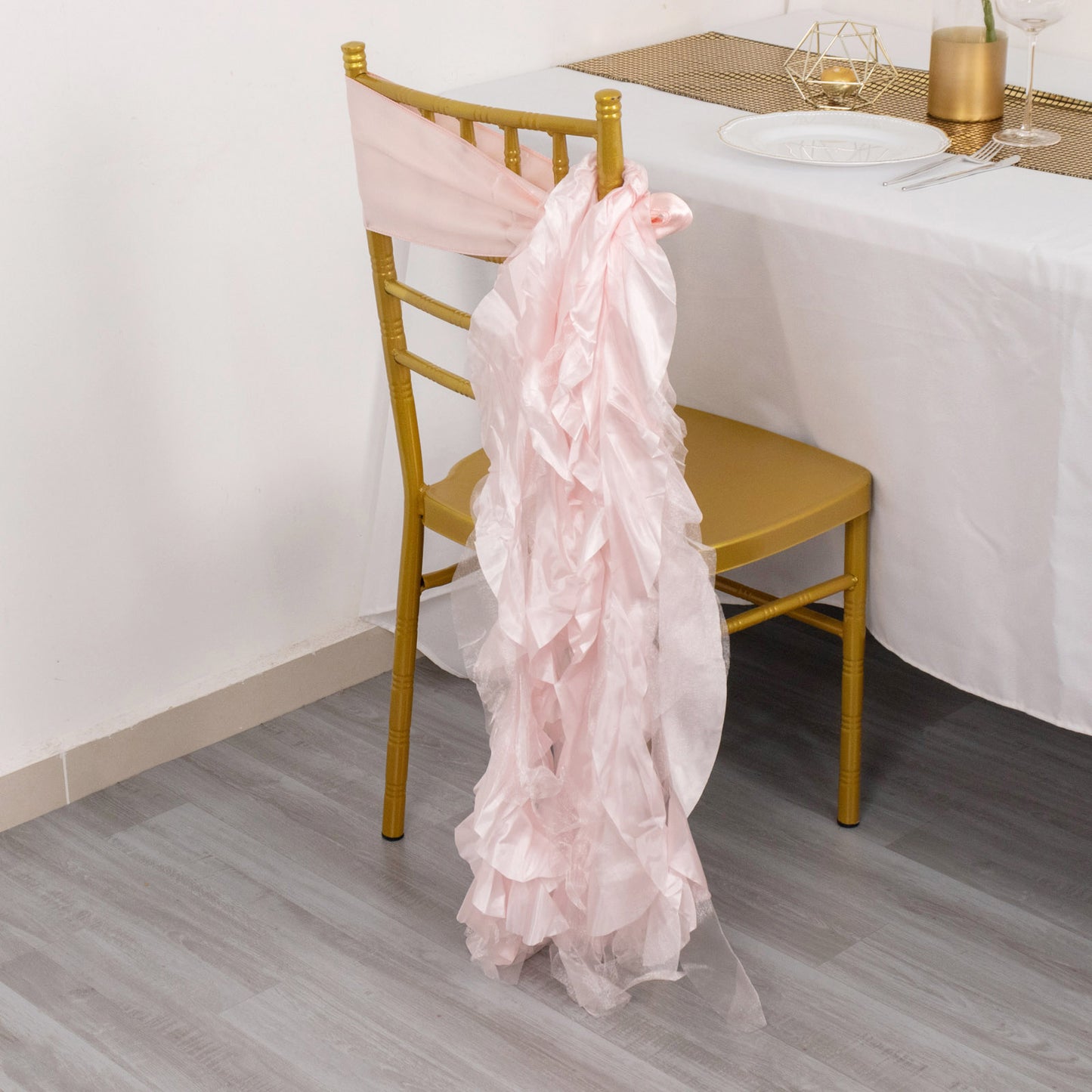 5 Pack Blush Curly Willow Chiffon Satin Chair Sashes