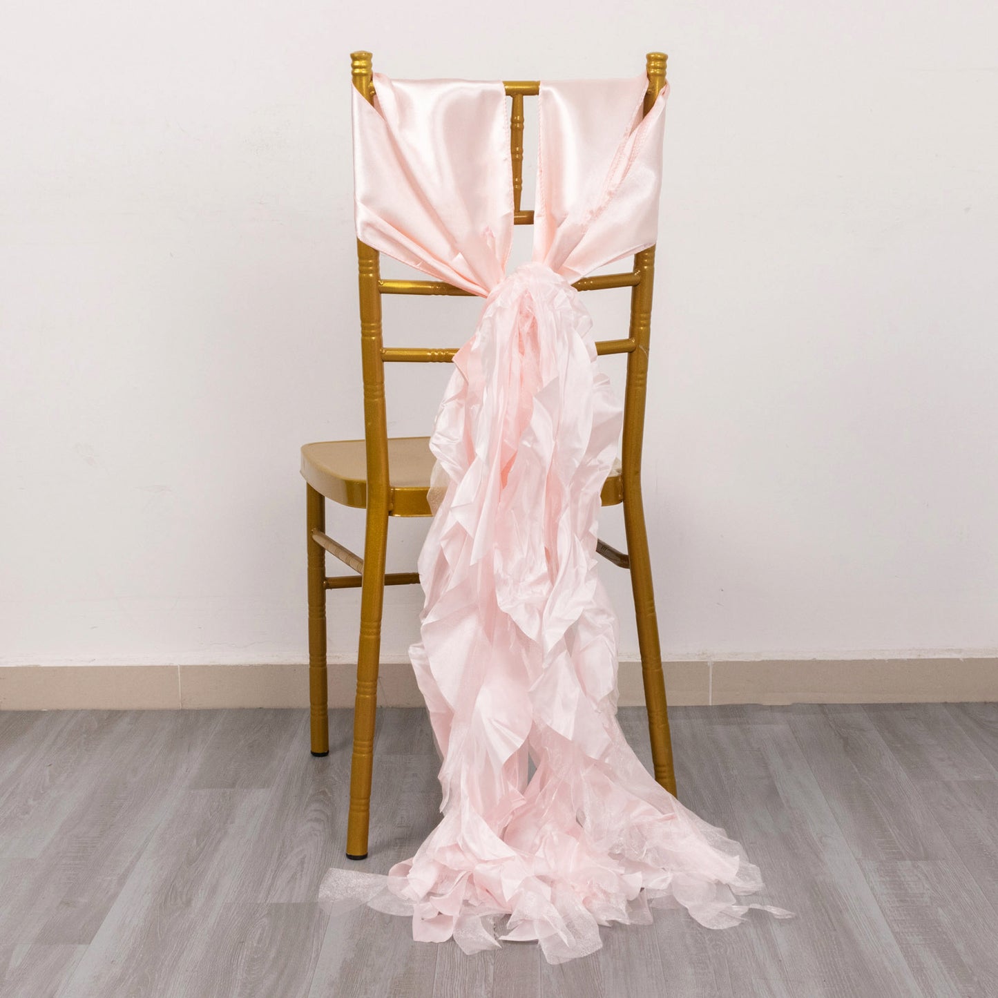 5 Pack Blush Curly Willow Chiffon Satin Chair Sashes