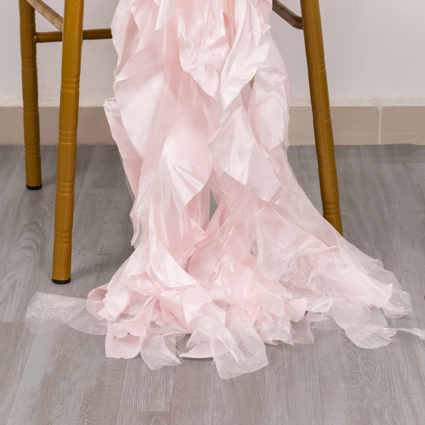 5 Pack Blush Curly Willow Chiffon Satin Chair Sashes