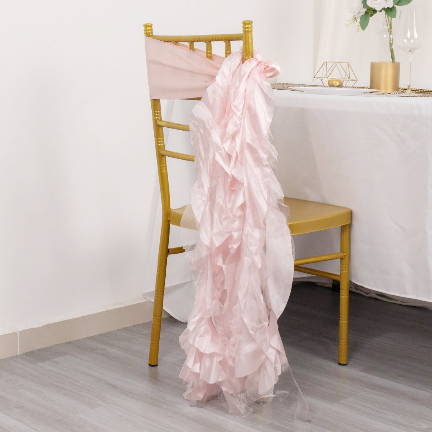 5 Pack Blush Curly Willow Chiffon Satin Chair Sashes