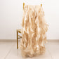 Beige curly willow chiffon satin chair sashes draped on a gold chair.