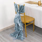 Dusty blue chiffon satin chair sashes on a gold chair.