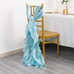 Light blue curly chiffon satin chair sash on a gold chair.