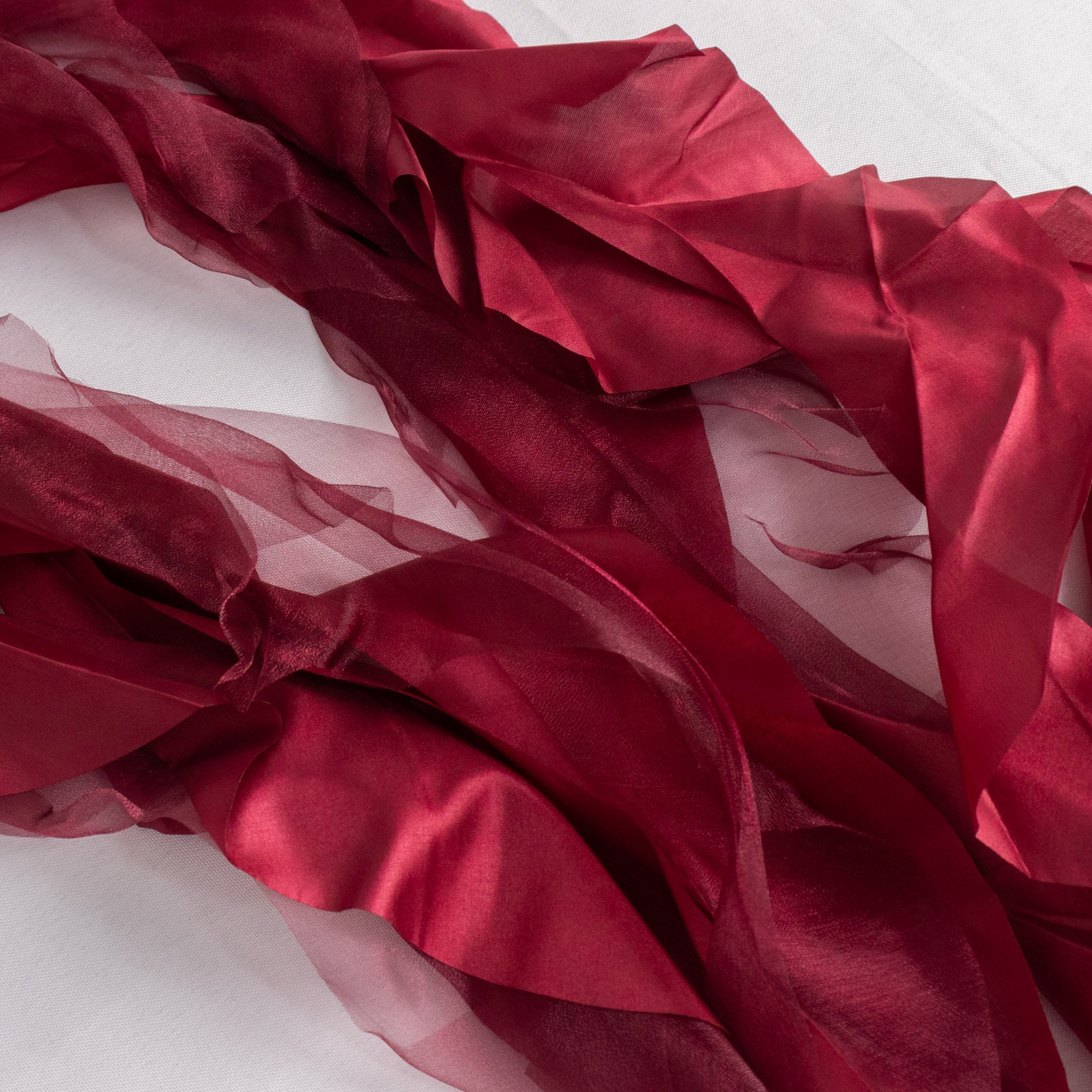 Burgundy chiffon satin chair sashes in a 5 pack.